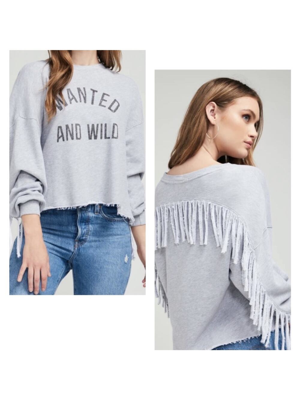 NWT Wildfox Ophelia raw fringe detail cut off sweatshirt